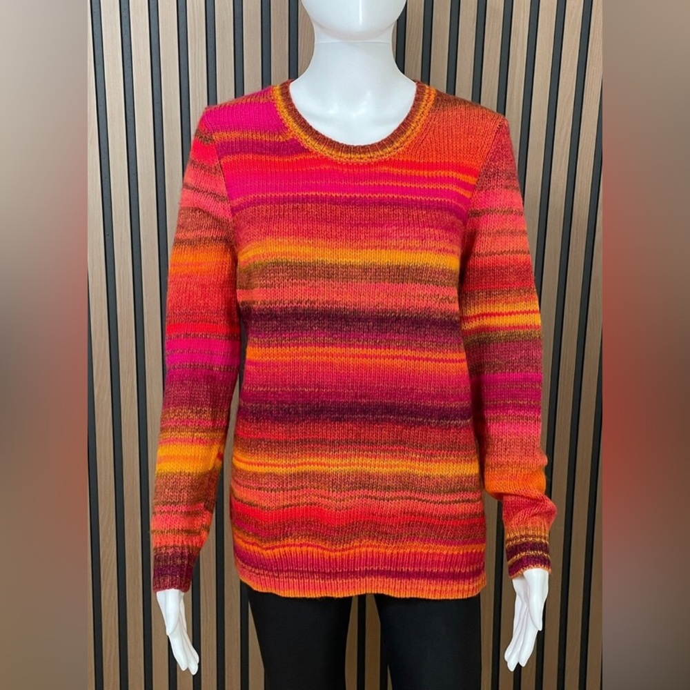 Trina Turk Crewneck Vibrant Pink and Orange Striped Sweater Size M